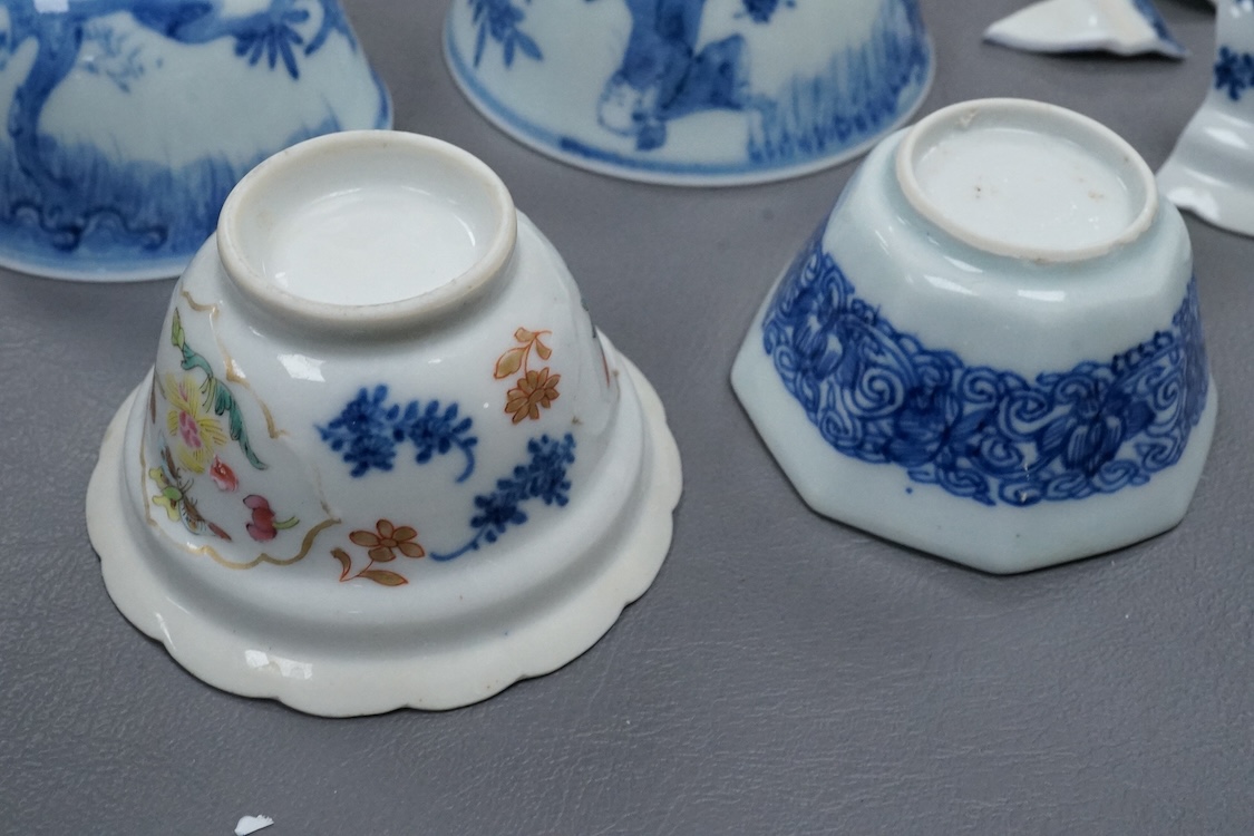 Four Chinese blue and white tea bowls and another (a.f.)